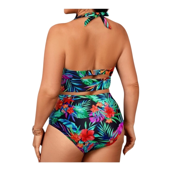YONIQUE - 16W Tropical Floral Halter Bikini Set - Picture 3 of 13